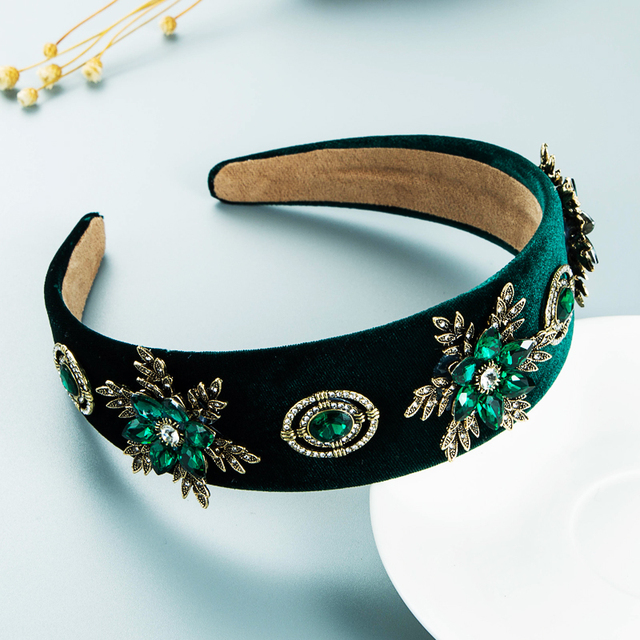 Luksusowa korona do włosów - barokowy metalowy kwiat pałąk ze zroszonym kryształem i aksamitnym wykończeniem, wielokolorowa biżuteria idealna na imprezy dla dziewcząt - Wianko - 39