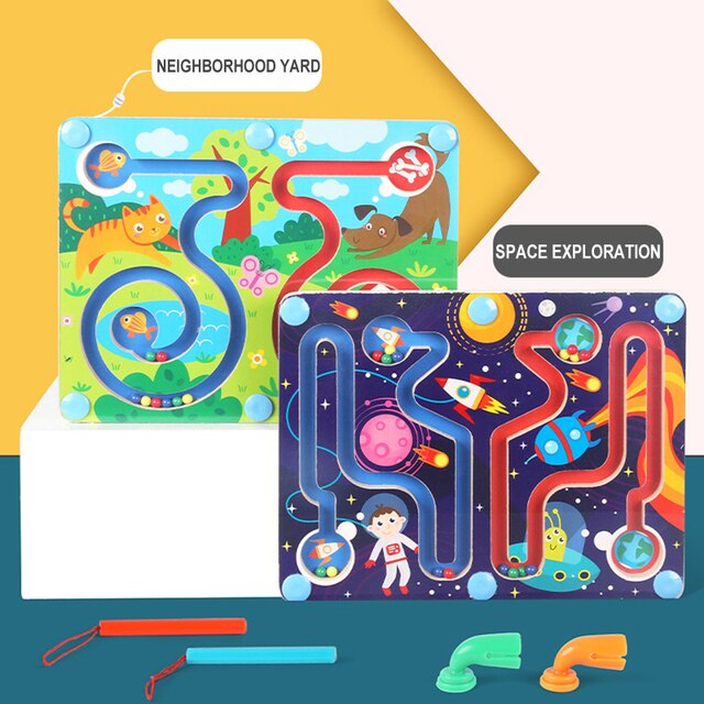Drewniany labirynt magnetyczny Puzzle dla dzieci - edukacyjna gra Montessori - Wianko - 8
