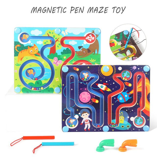 Drewniany labirynt magnetyczny Puzzle dla dzieci - edukacyjna gra Montessori - Wianko - 3