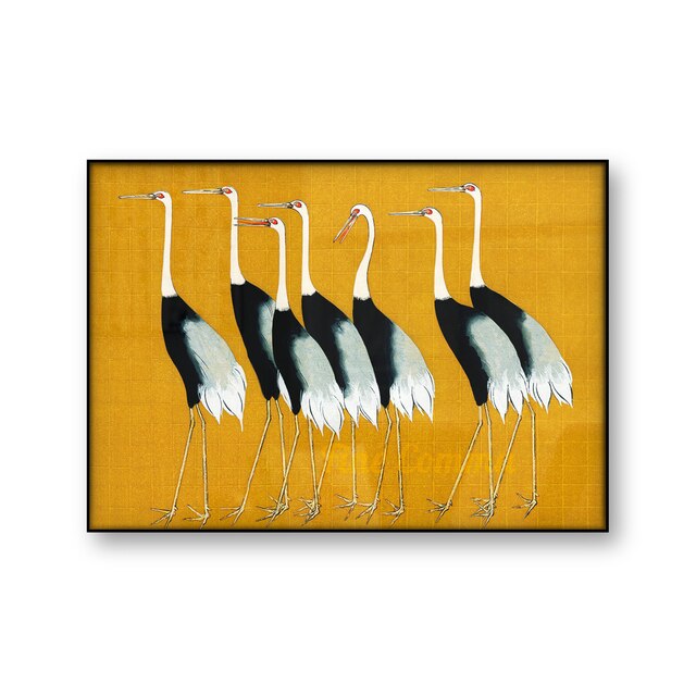 Plakat z japońskim vintage art, czerwona korona żuraw, Ogata Korin, Japonia, woodblock, druk na płótnie, żółte ptaki, zwierzęta, ozdoby do dekoracji wnętrz - Wianko - 3