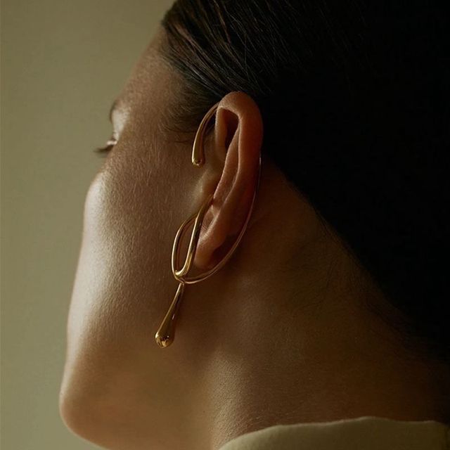 Klipsy na uszy damskie - 1PC Złote klipsy w geometrycznym stylu punk dla kobiet - biżuteria charakteryzująca się elegancką klamrą na kości odejmującą urok produktowi - Wianko - 9