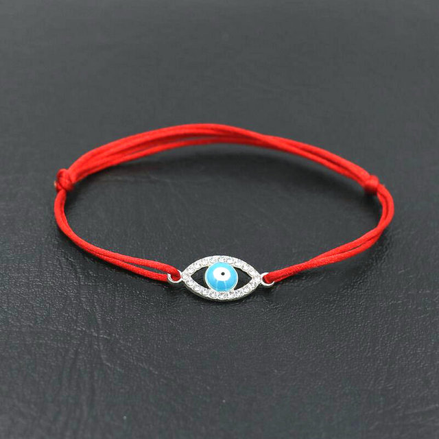 Mężczyźni i kobiety - bransoletka Evil Eye ze srebrnym kryształem cyrkon, turecki niebieski, szczęście - czerwona linka - Wianko - 21