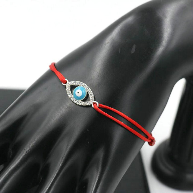 Mężczyźni i kobiety - bransoletka Evil Eye ze srebrnym kryształem cyrkon, turecki niebieski, szczęście - czerwona linka - Wianko - 26