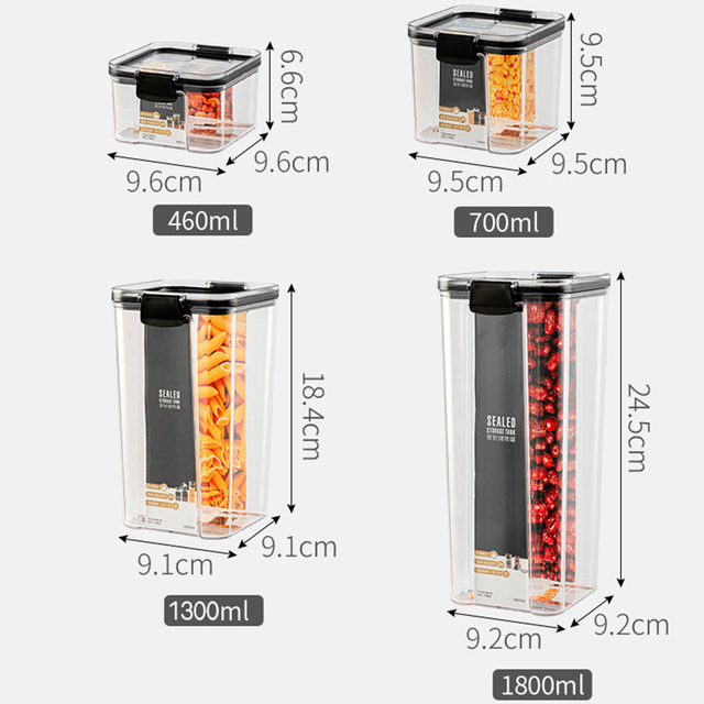 Pojemnik na żywność PET do przechowywania w kuchni i lodówce - 700/1300/1800 ml, przezroczysty, zamknięty, Noodle Box Multigrain Tank - Wianko - 2