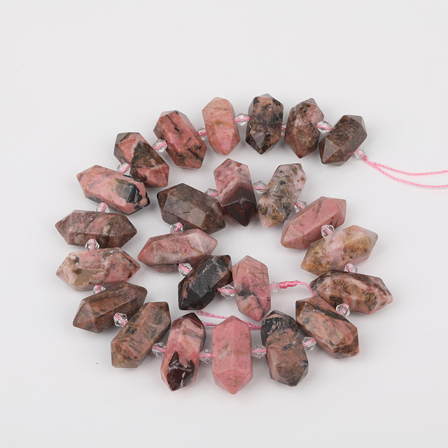 Zakonczyłam oto propozycję tytułu: Luźny naszyjnik z różowym kwarcem - około 24 sztuk/strand, wiercone tuskowe koraliki z kryształkami - Wianko - 10