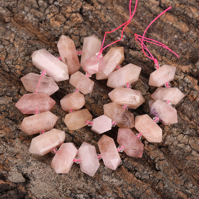 Zakonczyłam oto propozycję tytułu: Luźny naszyjnik z różowym kwarcem - około 24 sztuk/strand, wiercone tuskowe koraliki z kryształkami - Wianko - 26