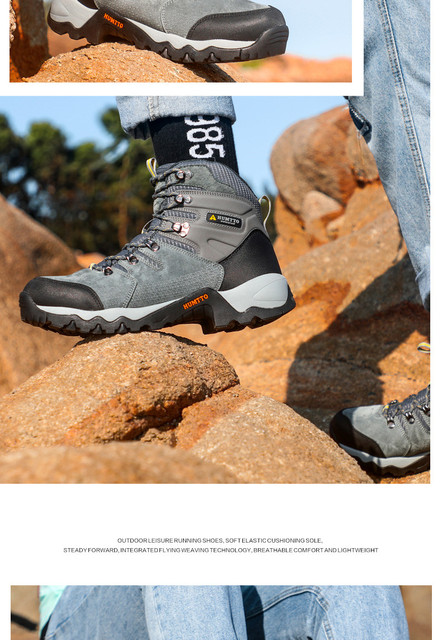 Skórzane buty turystyczne HUMTTO męskie trekkingowe, antypoślizgowe - Wianko - 15