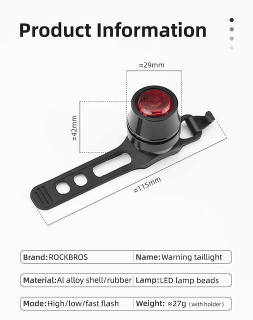 Oświetlenie rowerowe - ROCKBROS światło tylne rowerowe USB, wodoodporne, z akumulatorem, do MTB i szosy - Wianko - 3