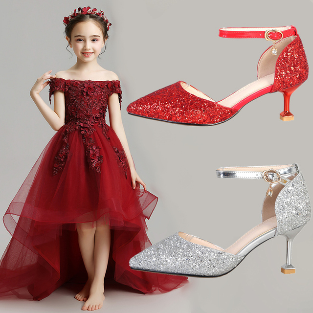 Dziewczęce skórzane buty księżniczki z kryształkami i cekinami oraz szpiczastym nosem - Wianko - 2