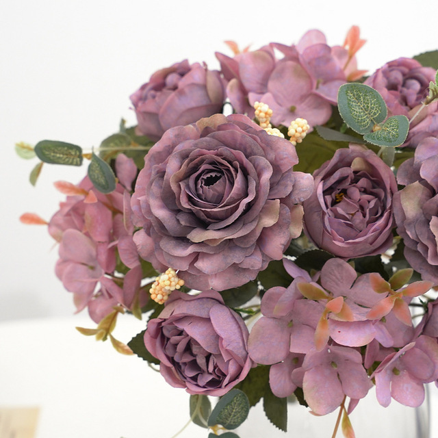 Sztuczne kwiaty Retro: jedwabna róża, bukiet piwonia Vintage Bride - sztuczny kwiat dekoracyjny ślubny i domowy - Wianko - 7