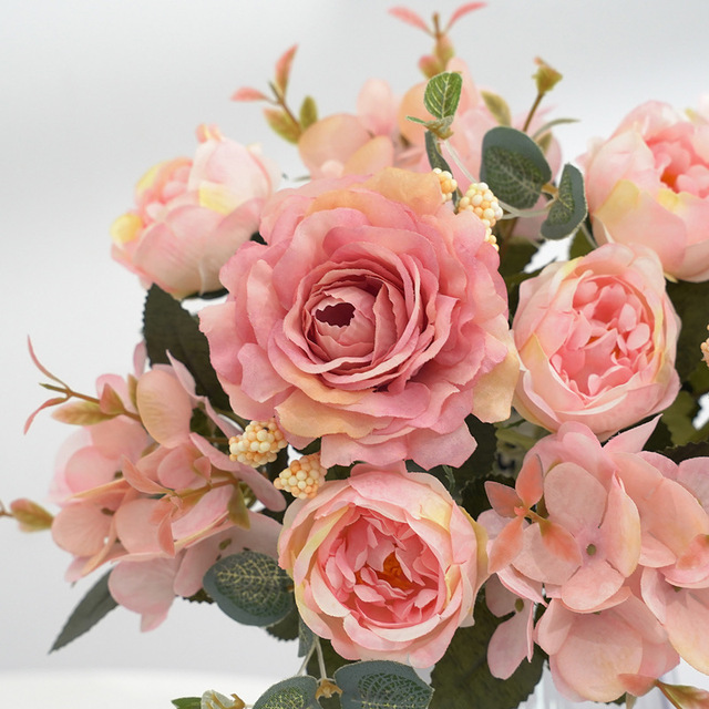 Sztuczne kwiaty Retro: jedwabna róża, bukiet piwonia Vintage Bride - sztuczny kwiat dekoracyjny ślubny i domowy - Wianko - 5