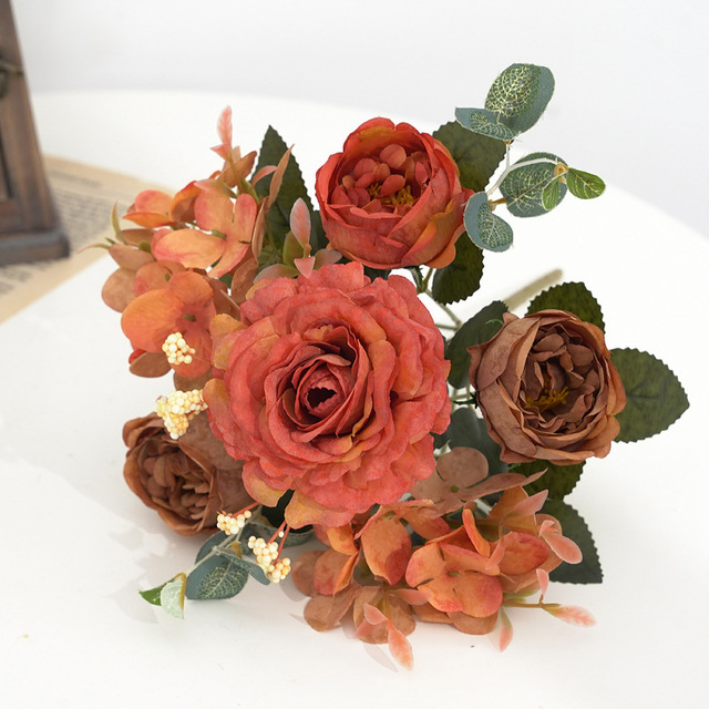 Sztuczne kwiaty Retro: jedwabna róża, bukiet piwonia Vintage Bride - sztuczny kwiat dekoracyjny ślubny i domowy - Wianko - 4