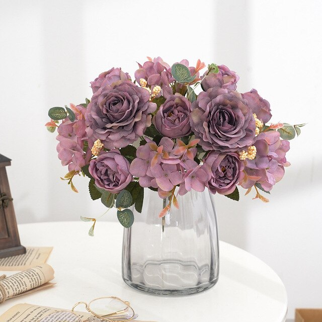 Sztuczne kwiaty Retro: jedwabna róża, bukiet piwonia Vintage Bride - sztuczny kwiat dekoracyjny ślubny i domowy - Wianko - 9