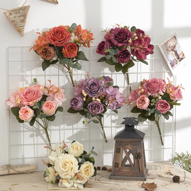 Sztuczne kwiaty Retro: jedwabna róża, bukiet piwonia Vintage Bride - sztuczny kwiat dekoracyjny ślubny i domowy - Wianko - 18