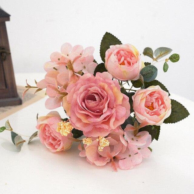 Sztuczne kwiaty Retro: jedwabna róża, bukiet piwonia Vintage Bride - sztuczny kwiat dekoracyjny ślubny i domowy - Wianko - 16