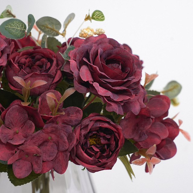 Sztuczne kwiaty Retro: jedwabna róża, bukiet piwonia Vintage Bride - sztuczny kwiat dekoracyjny ślubny i domowy - Wianko - 14