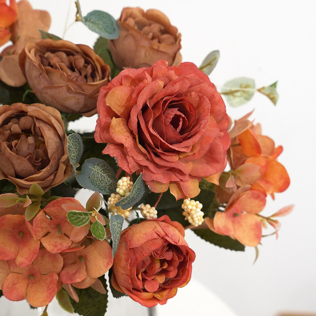Sztuczne kwiaty Retro: jedwabna róża, bukiet piwonia Vintage Bride - sztuczny kwiat dekoracyjny ślubny i domowy - Wianko - 3