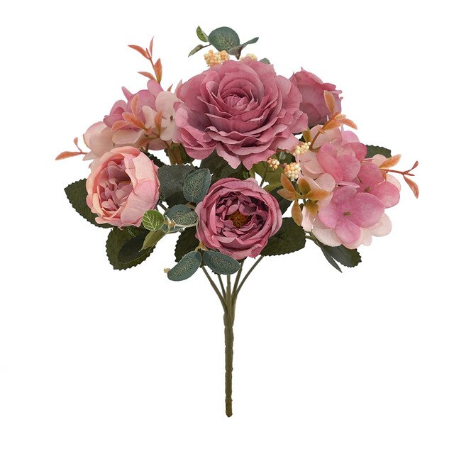 Sztuczne kwiaty Retro: jedwabna róża, bukiet piwonia Vintage Bride - sztuczny kwiat dekoracyjny ślubny i domowy - Wianko - 19