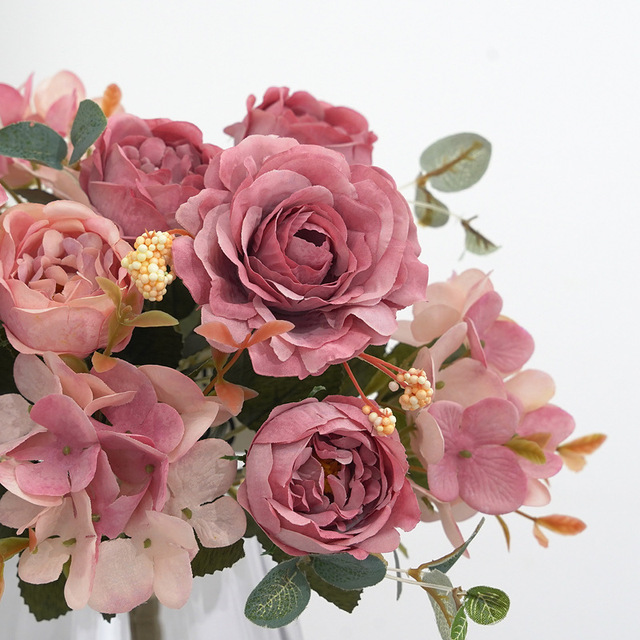 Sztuczne kwiaty Retro: jedwabna róża, bukiet piwonia Vintage Bride - sztuczny kwiat dekoracyjny ślubny i domowy - Wianko - 10