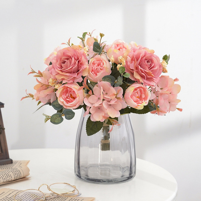 Sztuczne kwiaty Retro: jedwabna róża, bukiet piwonia Vintage Bride - sztuczny kwiat dekoracyjny ślubny i domowy - Wianko - 8