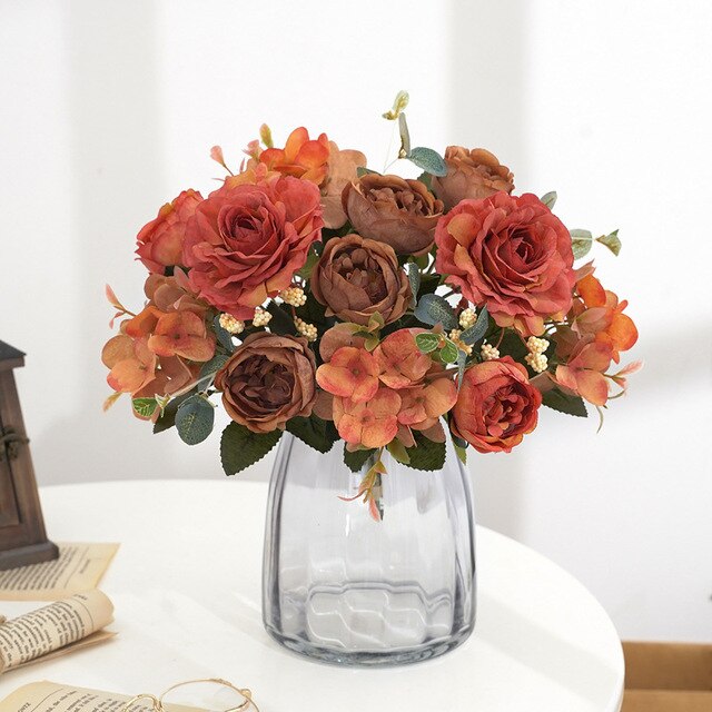 Sztuczne kwiaty Retro: jedwabna róża, bukiet piwonia Vintage Bride - sztuczny kwiat dekoracyjny ślubny i domowy - Wianko - 6
