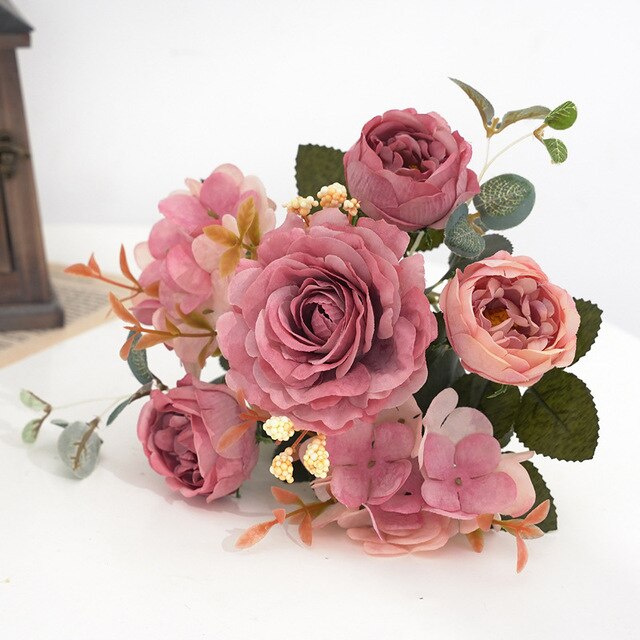 Sztuczne kwiaty Retro: jedwabna róża, bukiet piwonia Vintage Bride - sztuczny kwiat dekoracyjny ślubny i domowy - Wianko - 21