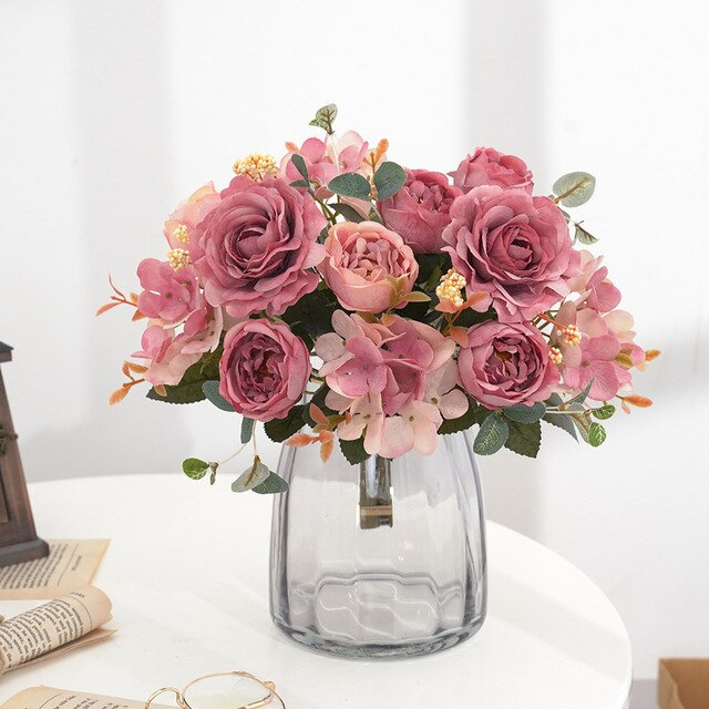 Sztuczne kwiaty Retro: jedwabna róża, bukiet piwonia Vintage Bride - sztuczny kwiat dekoracyjny ślubny i domowy - Wianko - 23