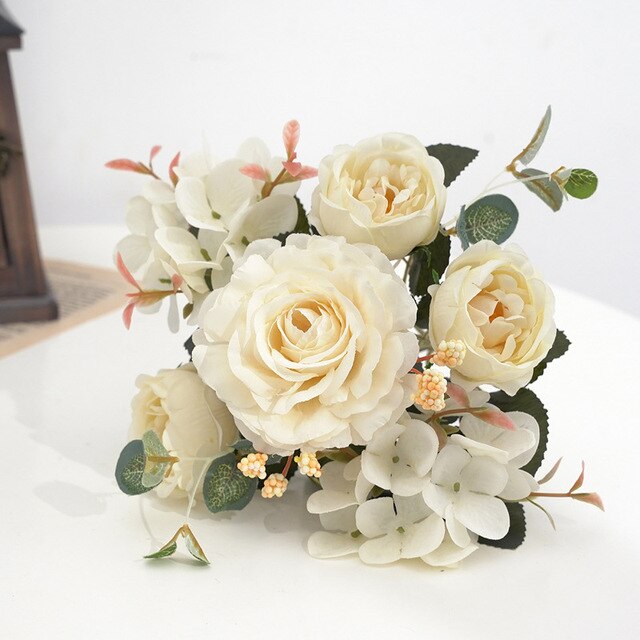 Sztuczne kwiaty Retro: jedwabna róża, bukiet piwonia Vintage Bride - sztuczny kwiat dekoracyjny ślubny i domowy - Wianko - 12