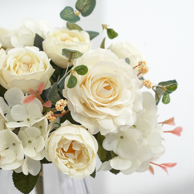 Sztuczne kwiaty Retro: jedwabna róża, bukiet piwonia Vintage Bride - sztuczny kwiat dekoracyjny ślubny i domowy - Wianko - 13