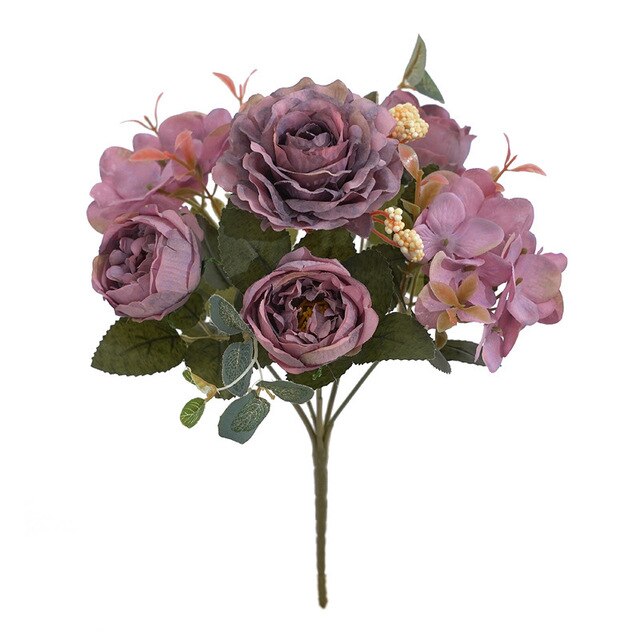Sztuczne kwiaty Retro: jedwabna róża, bukiet piwonia Vintage Bride - sztuczny kwiat dekoracyjny ślubny i domowy - Wianko - 25
