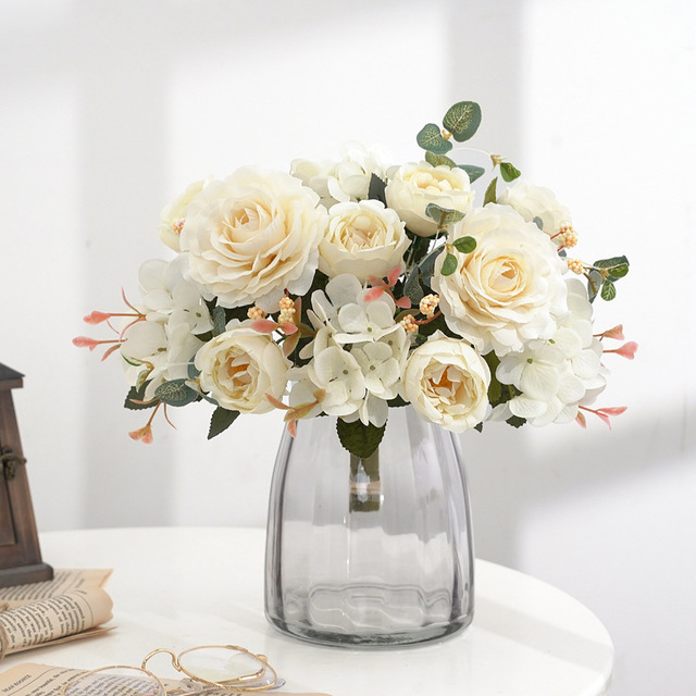 Sztuczne kwiaty Retro: jedwabna róża, bukiet piwonia Vintage Bride - sztuczny kwiat dekoracyjny ślubny i domowy - Wianko - 15
