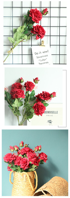 5 sztuk/partia symulacja 3 głowice sztuczne róże - dekoracja ślubna i ogrodowa - Wianko - 79