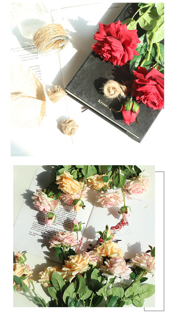 5 sztuk/partia symulacja 3 głowice sztuczne róże - dekoracja ślubna i ogrodowa - Wianko - 75