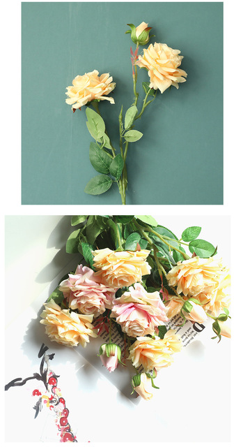 5 sztuk/partia symulacja 3 głowice sztuczne róże - dekoracja ślubna i ogrodowa - Wianko - 74