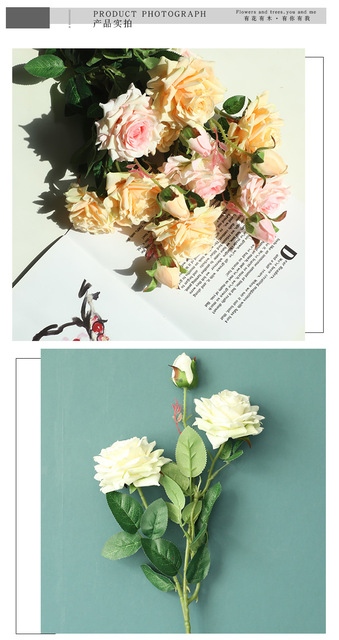 5 sztuk/partia symulacja 3 głowice sztuczne róże - dekoracja ślubna i ogrodowa - Wianko - 71