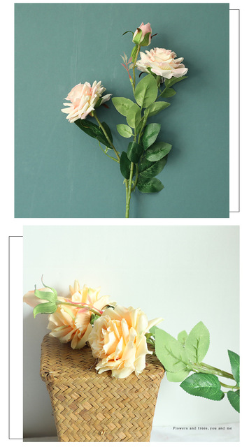 5 sztuk/partia symulacja 3 głowice sztuczne róże - dekoracja ślubna i ogrodowa - Wianko - 72