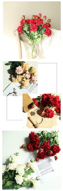 5 sztuk/partia symulacja 3 głowice sztuczne róże - dekoracja ślubna i ogrodowa - Wianko - 77