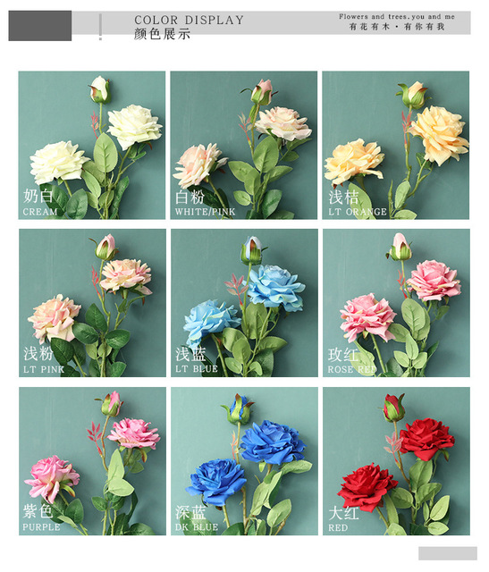 5 sztuk/partia symulacja 3 głowice sztuczne róże - dekoracja ślubna i ogrodowa - Wianko - 70