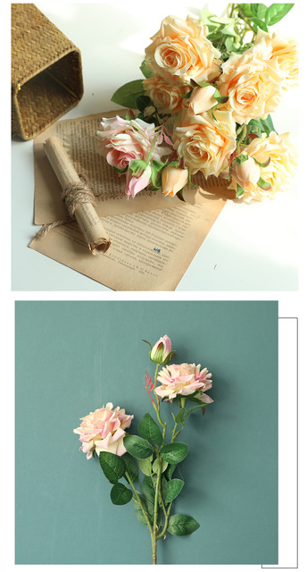 5 sztuk/partia symulacja 3 głowice sztuczne róże - dekoracja ślubna i ogrodowa - Wianko - 73