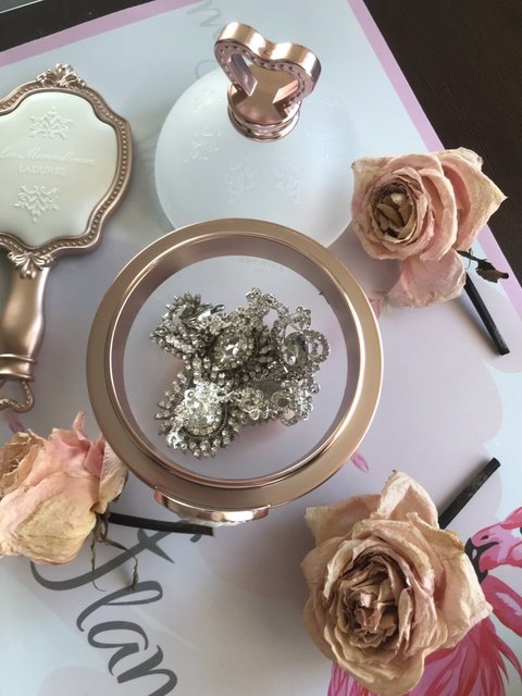 Stojak na biżuterię Laduree Queens - matowy luksusowy pojemnik na kosmetyki, pudełko do przechowywania biżuterii, pierścień, naszyjnik, garnek w płatki róży, rumieniec - Wianko - 8