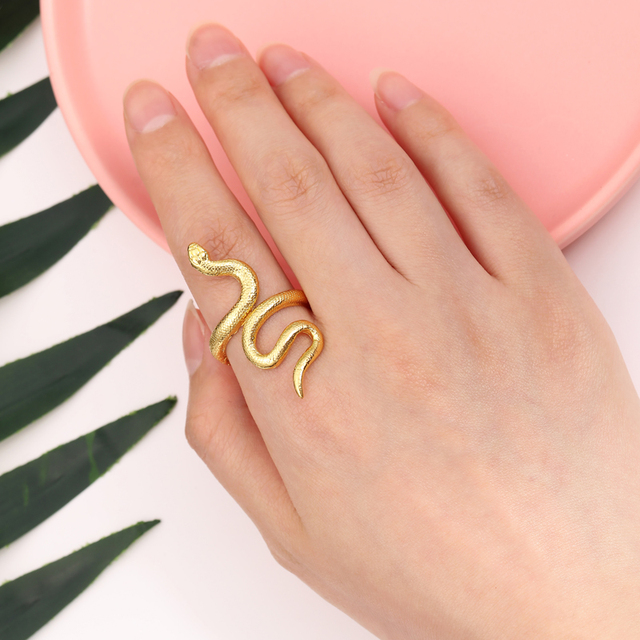 Regulowany pierścień z wężem Moda złoty dla kobiet i mężczyzn - Wianko - 10