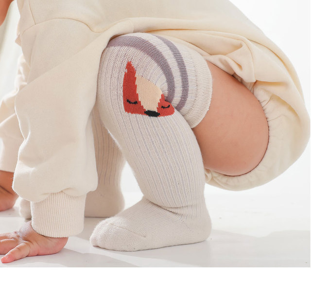 Długa antypoślizgowa skarpeta do kolan dla noworodka z nadrukiem dziewczynki i chłopca, ciepła z kokardką i wzorem Rainbow - Wianko - 21
