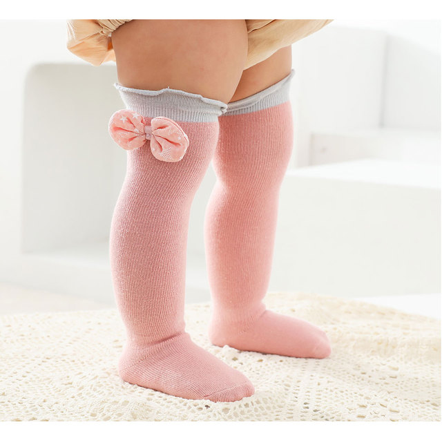 Długa antypoślizgowa skarpeta do kolan dla noworodka z nadrukiem dziewczynki i chłopca, ciepła z kokardką i wzorem Rainbow - Wianko - 14