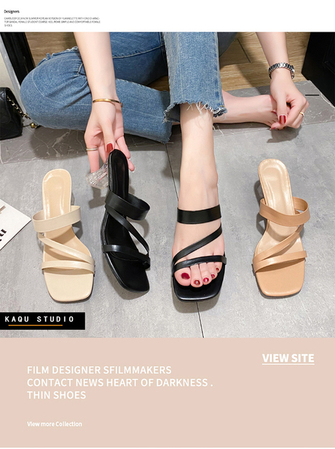 Komfortowe damskie sandały letnie z taśmą lateksową i wysokimi obcasami (8.5cm), dekorowane kryształami - Wianko - 2