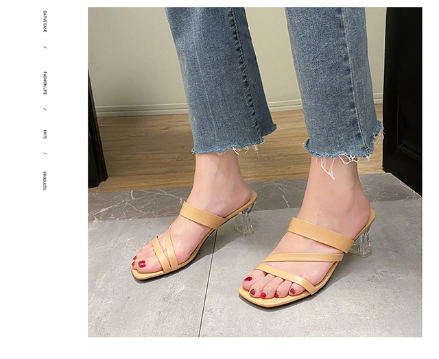 Komfortowe damskie sandały letnie z taśmą lateksową i wysokimi obcasami (8.5cm), dekorowane kryształami - Wianko - 17