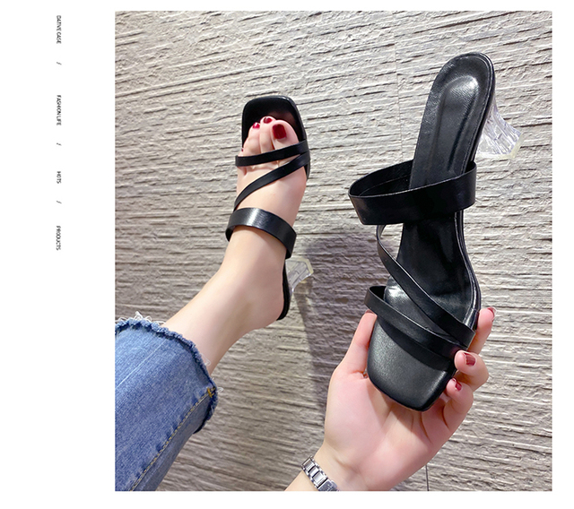 Komfortowe damskie sandały letnie z taśmą lateksową i wysokimi obcasami (8.5cm), dekorowane kryształami - Wianko - 9