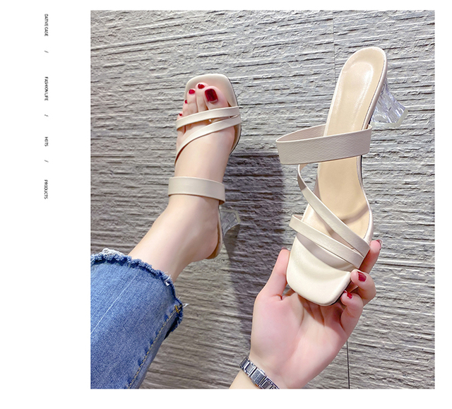Komfortowe damskie sandały letnie z taśmą lateksową i wysokimi obcasami (8.5cm), dekorowane kryształami - Wianko - 13