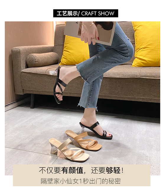 Komfortowe damskie sandały letnie z taśmą lateksową i wysokimi obcasami (8.5cm), dekorowane kryształami - Wianko - 3