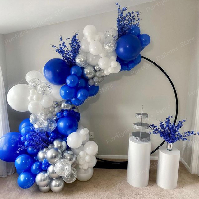 125 sztuk zestaw do tworzenia Royal Blue White Balloon Garland Arch Kit 12in - srebrne balony konfetti na Baby Shower, urodziny, dekoracja na przyjęcie ślubne - Wianko - 5