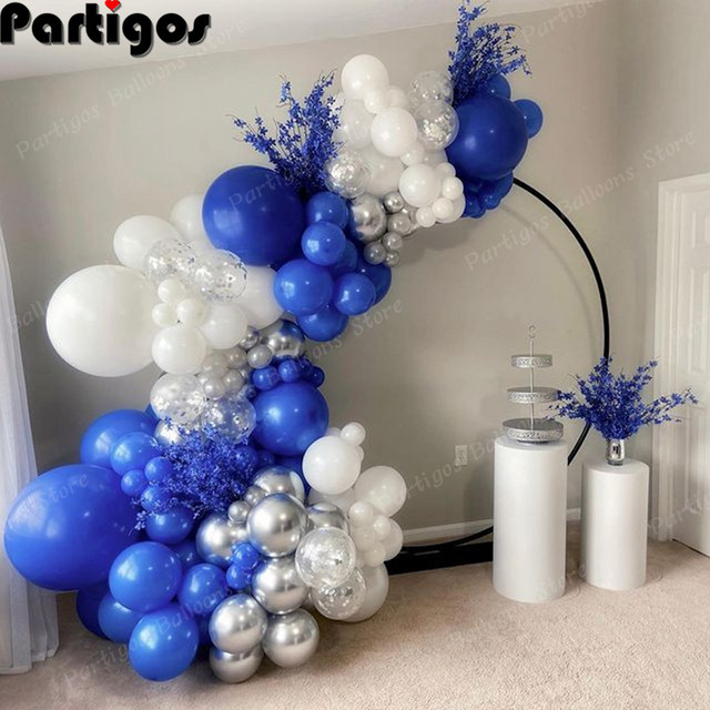 125 sztuk zestaw do tworzenia Royal Blue White Balloon Garland Arch Kit 12in - srebrne balony konfetti na Baby Shower, urodziny, dekoracja na przyjęcie ślubne - Wianko - 2